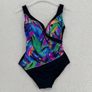 Robby Len Swimfashions One Piece Swimsuit Women Size 18W Abstract Wrap Black